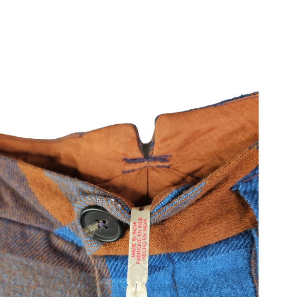 NEW Free People 2 Cass Slouch Trouser Pant Blue Brown Plaid Grunge Cowgirl - Picture 4 of 5